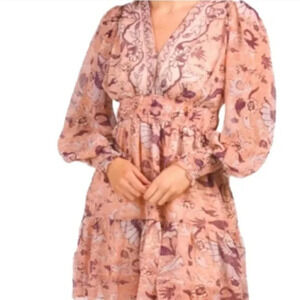 O.P.T Floral Boho Long Sleeve Mini Dress Size Medium EUC